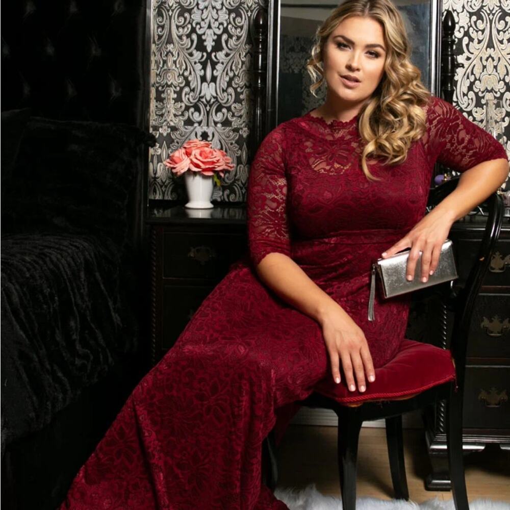 Kiyonna Leona Lace Gown Pinot noir red sz 4X